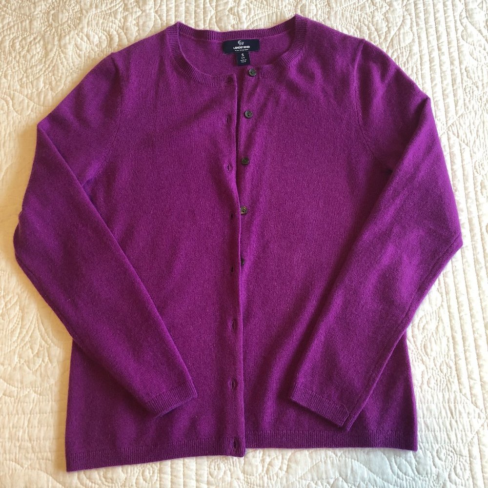 Lands End cashmere cardigan fuchsia small